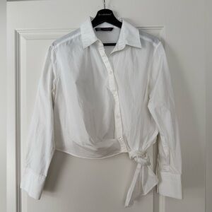 Zara White Button-Down Tie Front Shirt